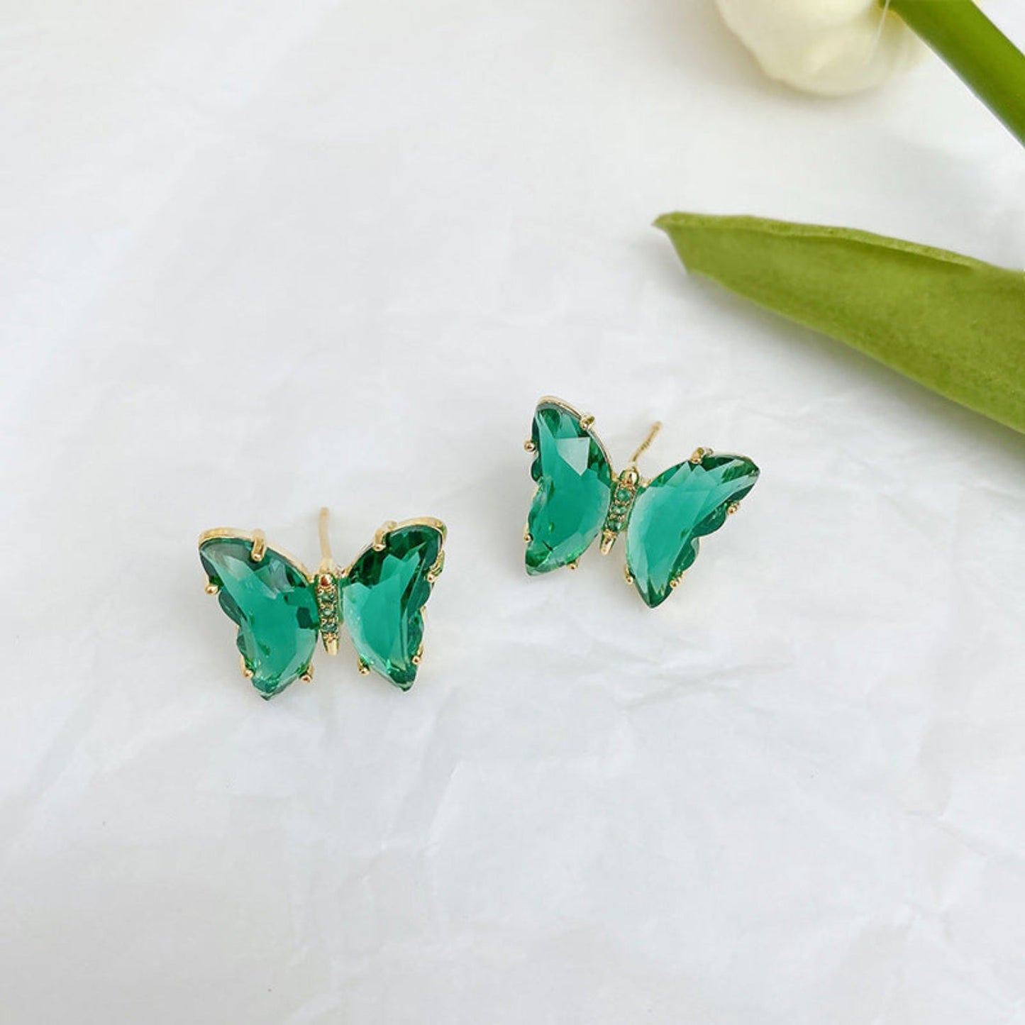 Crystal Butterfly Green Pin Earrings JLT12114