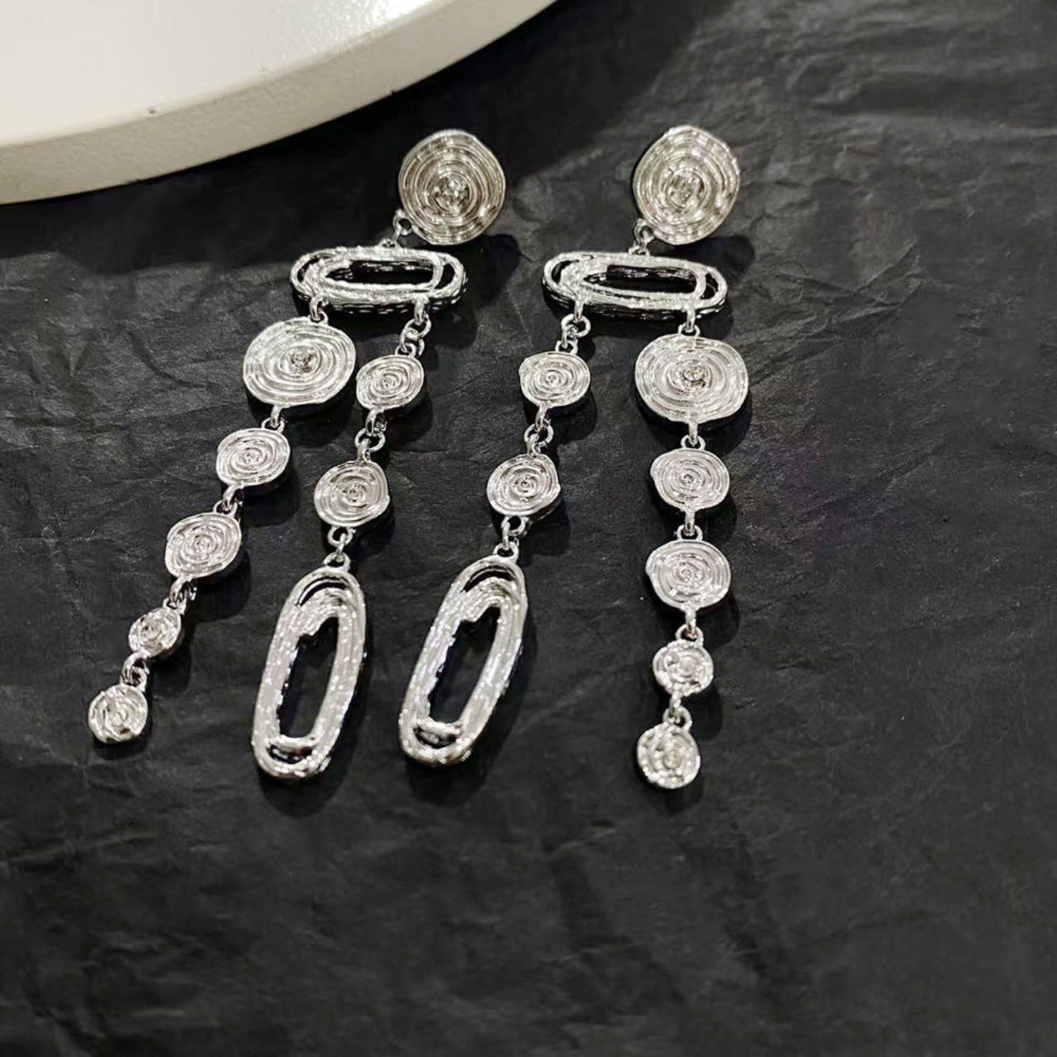 Silver Abstract Spun Drop Stud Earrings JLT12175
