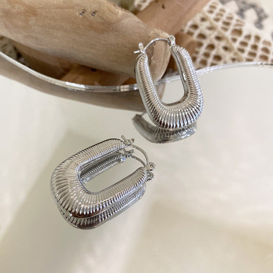 Geometric Silver Hoop Earrings JLT12322