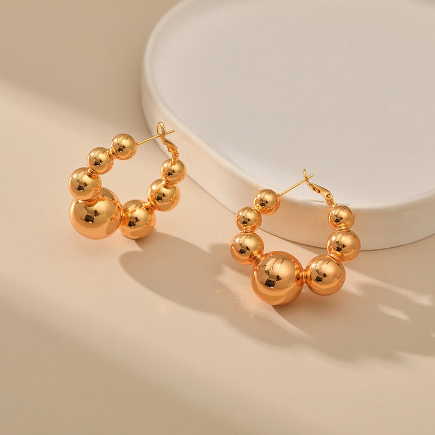 Gold Beaded Hoop Stud Earrings JLT12345
