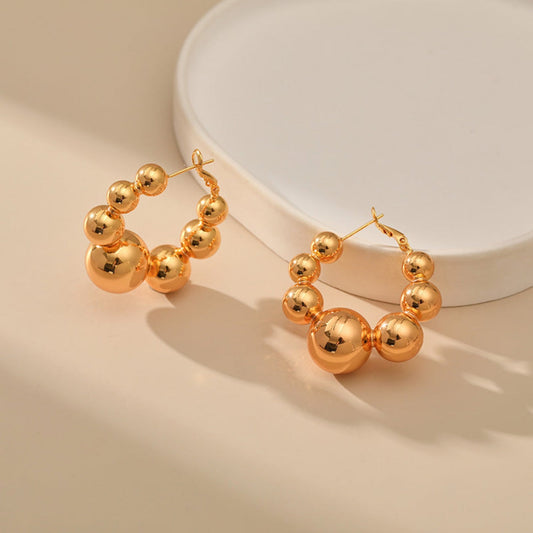 Gold Beaded Hoop Stud Earrings JLT12345