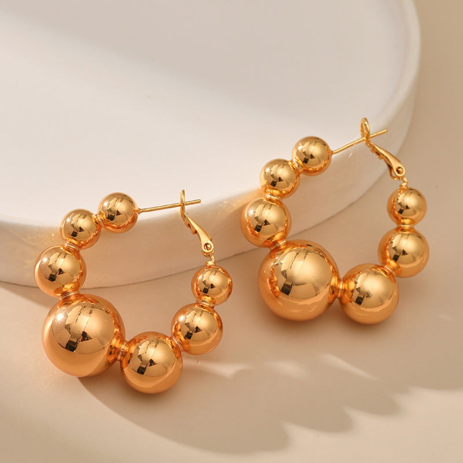 Gold Beaded Hoop Stud Earrings JLT12345