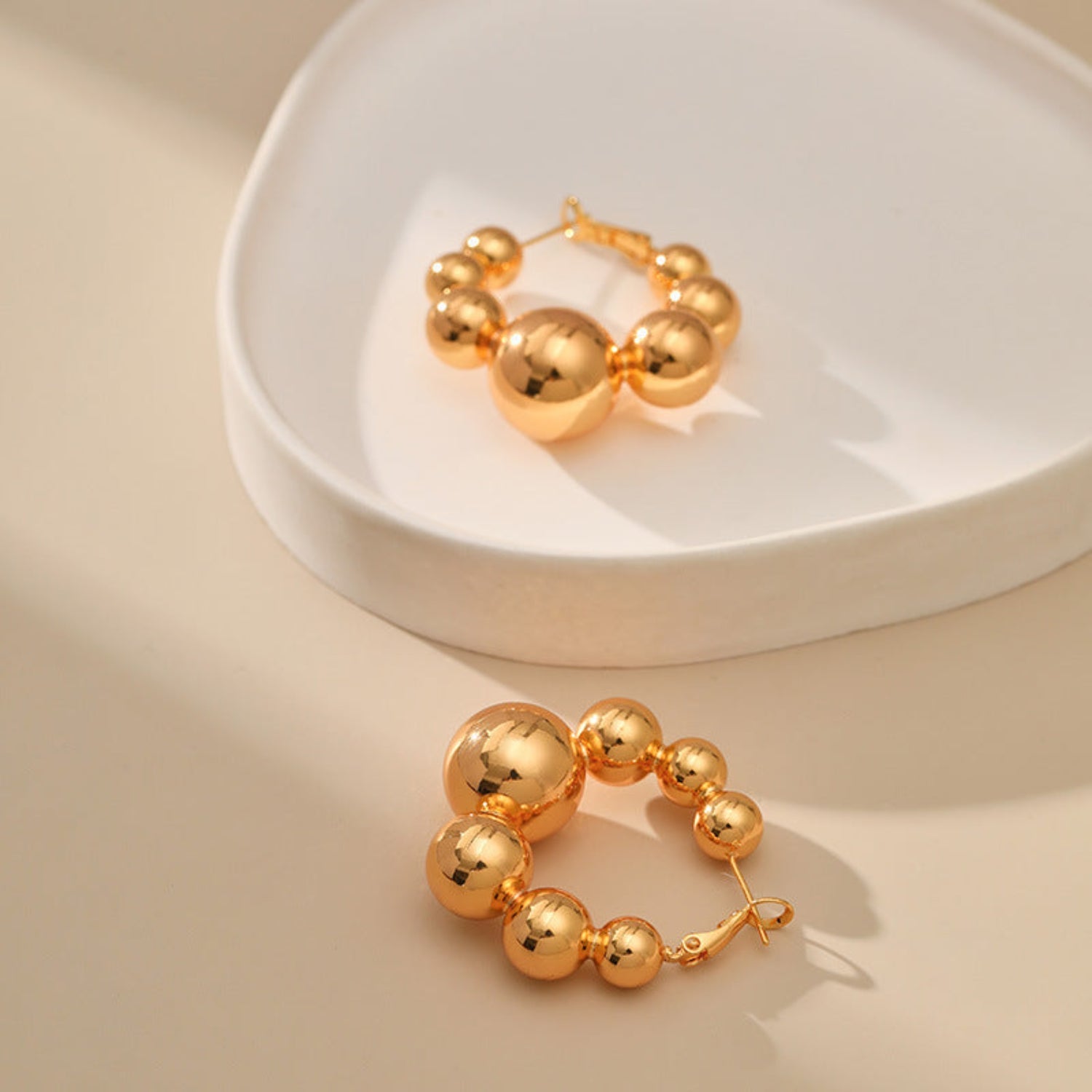 Gold Beaded Hoop Stud Earrings JLT12345