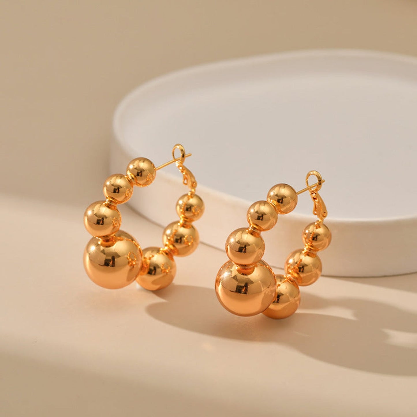 Gold Beaded Hoop Stud Earrings JLT12345