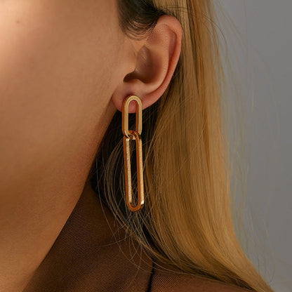 Gold Double Link Stud Earrings JLT12347