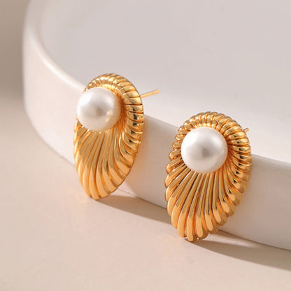 Lumina Golden Pearl Pin Earrings JLT12349