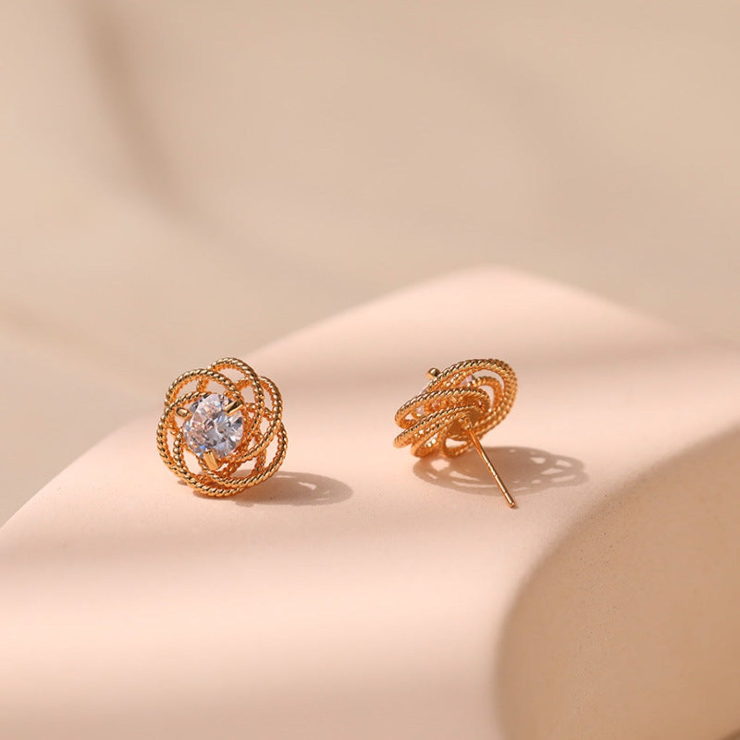 Gold Twisted Wire Rose Stud Earrings JLT12350