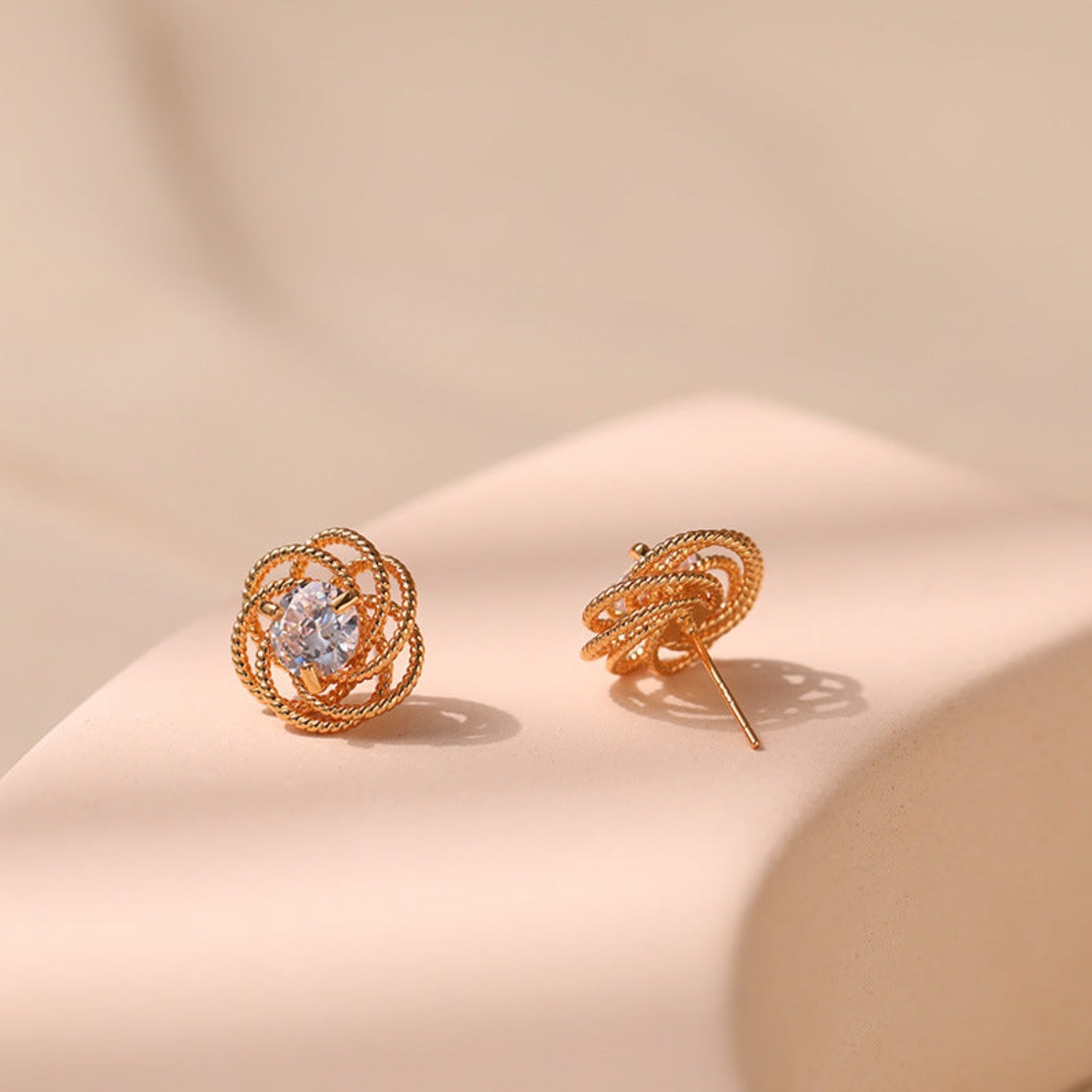 Gold Twisted Wire Rose Stud Earrings JLT12350