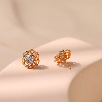 Gold Twisted Wire Rose Stud Earrings JLT12350