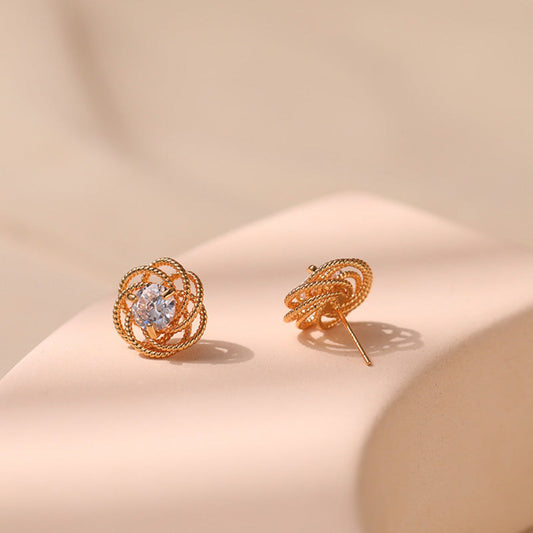 Gold Twisted Wire Rose Stud Earrings JLT12350