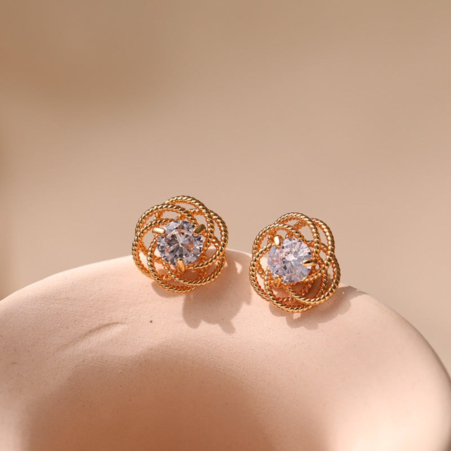 Gold Twisted Wire Rose Stud Earrings JLT12350