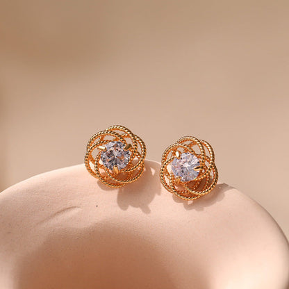 Gold Twisted Wire Rose Stud Earrings JLT12350