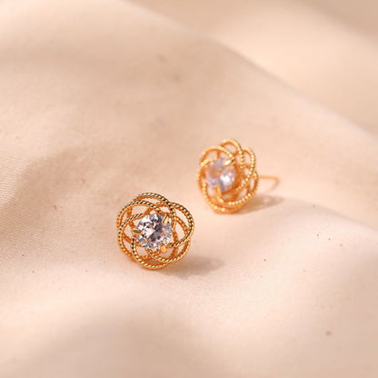Gold Twisted Wire Rose Stud Earrings JLT12350