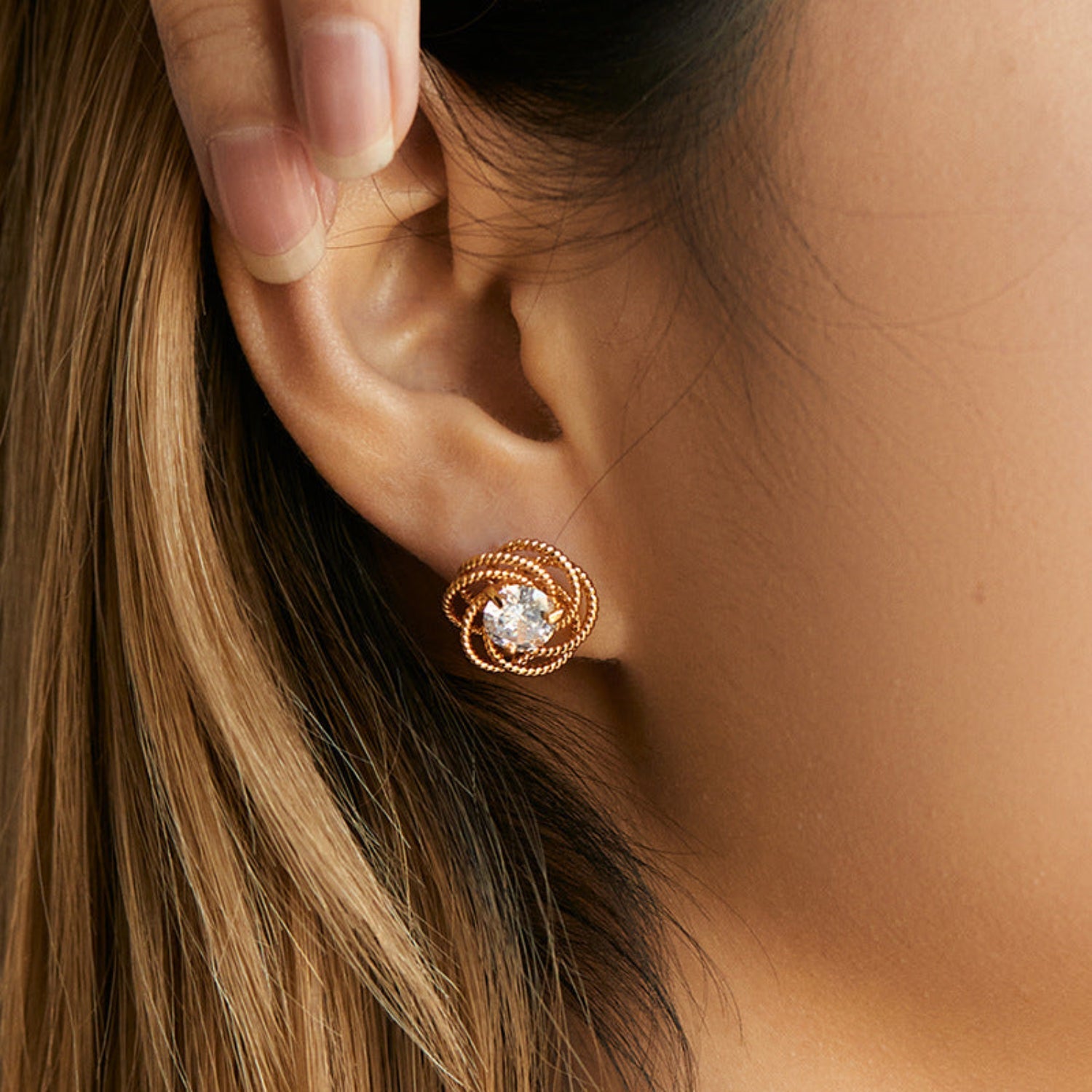 Gold Twisted Wire Rose Stud Earrings JLT12350