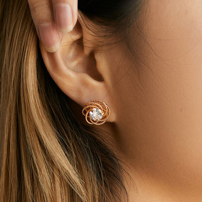 Gold Twisted Wire Rose Stud Earrings JLT12350