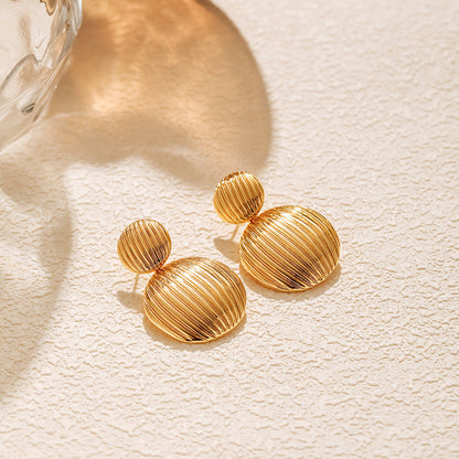 Gold Ribbed Circular Drop Earrings JLT12362