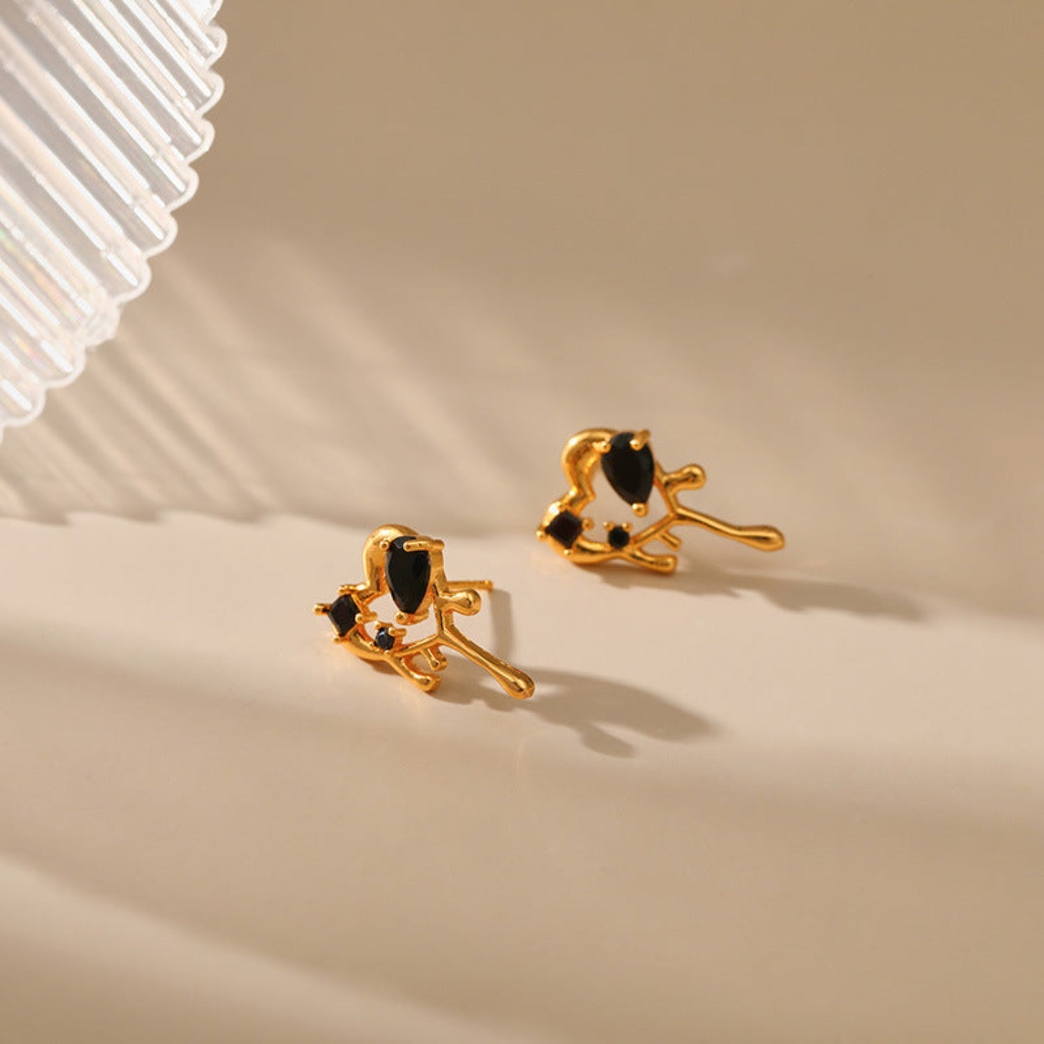 Gold Black Gem Abstract Studs JLT12370