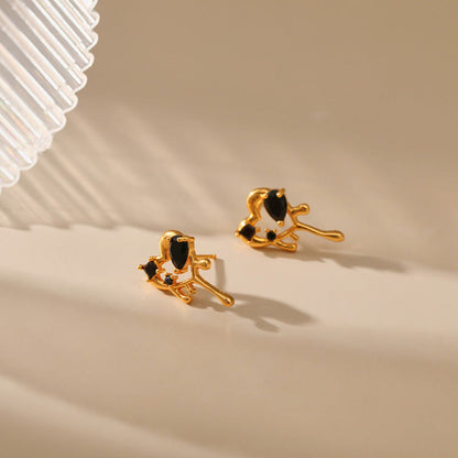 Gold Black Gem Abstract Studs JLT12370