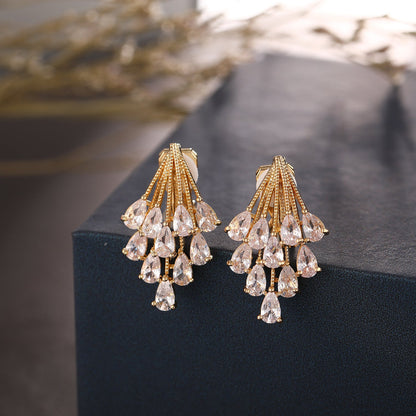 Gold Crystal Chandelier Drop Earrings JLT12387