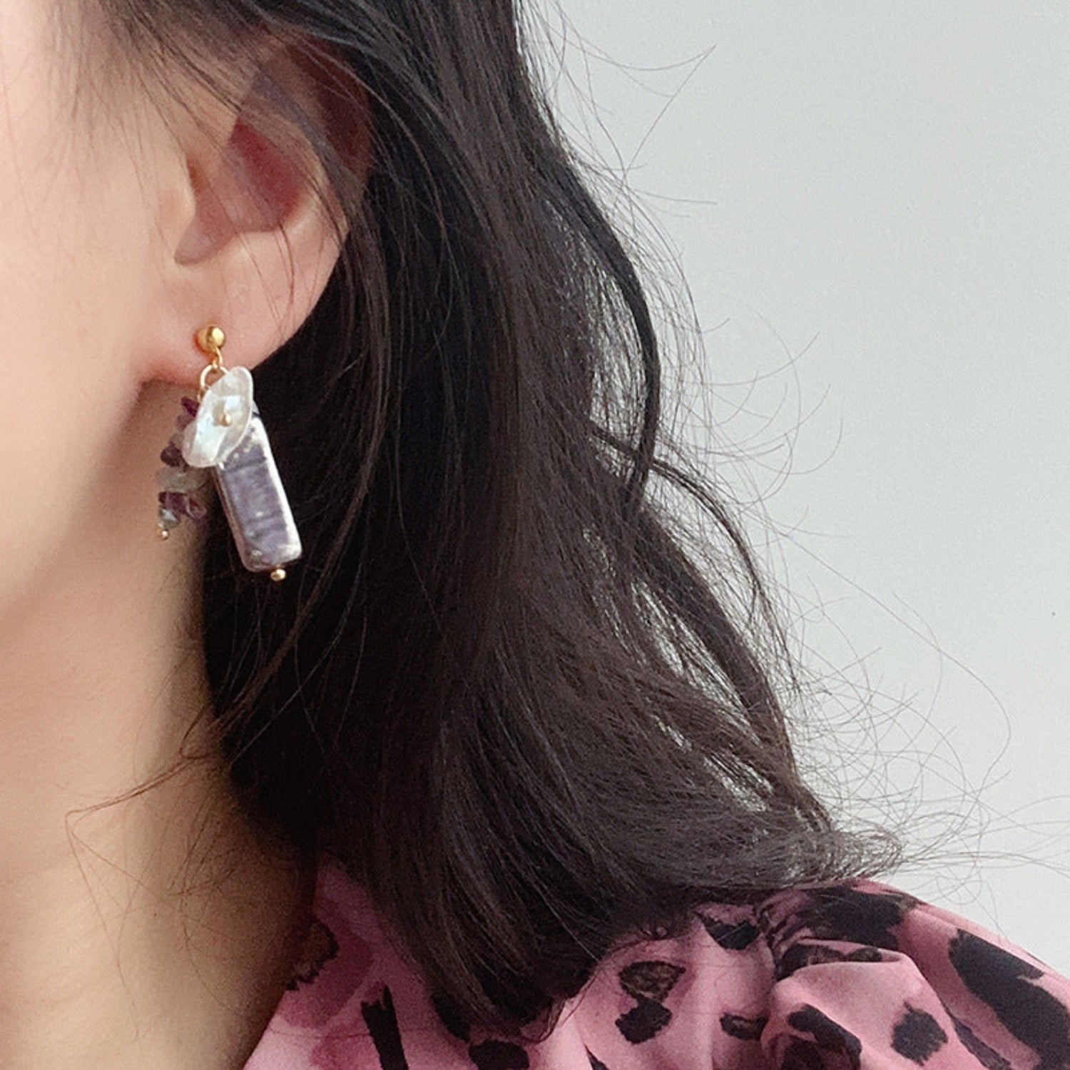 Amethyst Pearl Pin Earrings JLT12398