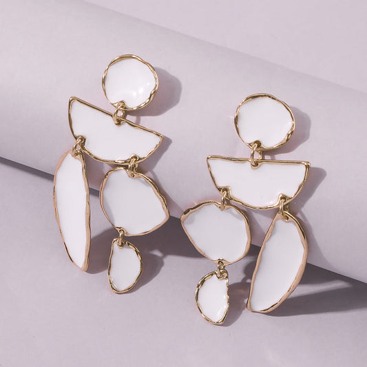 White Enamel Geometric Statement Pin Earrings JLT12421