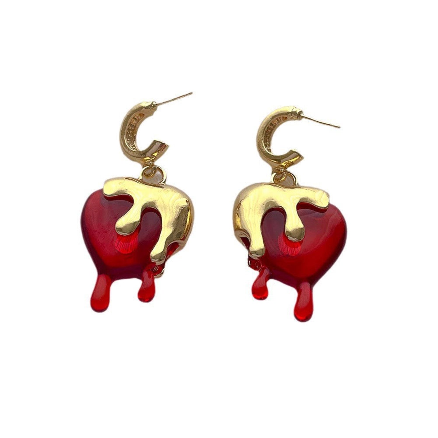 Gothic Molten Gold Bleeding Heart Earrings JLT13657