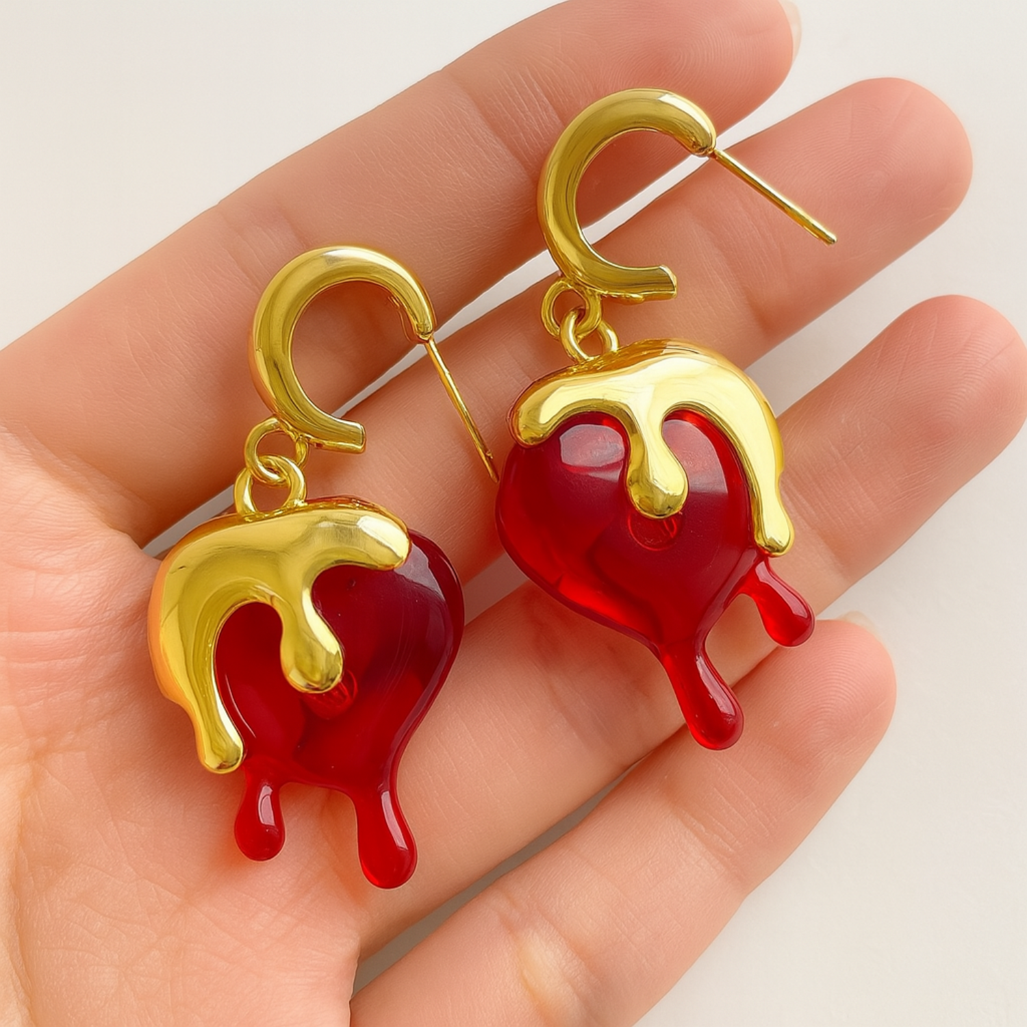 Gothic Molten Gold Bleeding Heart Earrings JLT13657