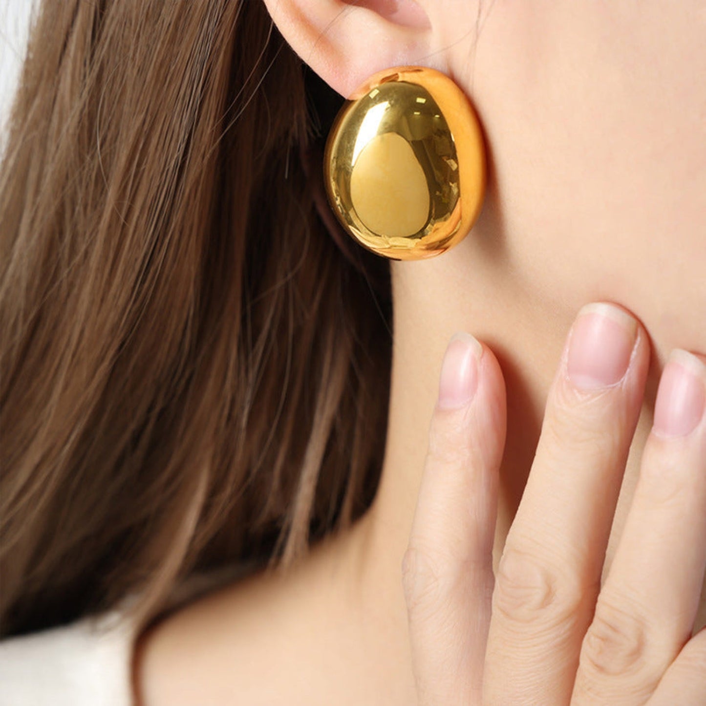 Polished Gold Egg Dome Stud Earrings JLT12437