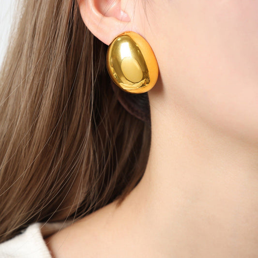 Polished Gold Egg Dome Stud Earrings JLT12437