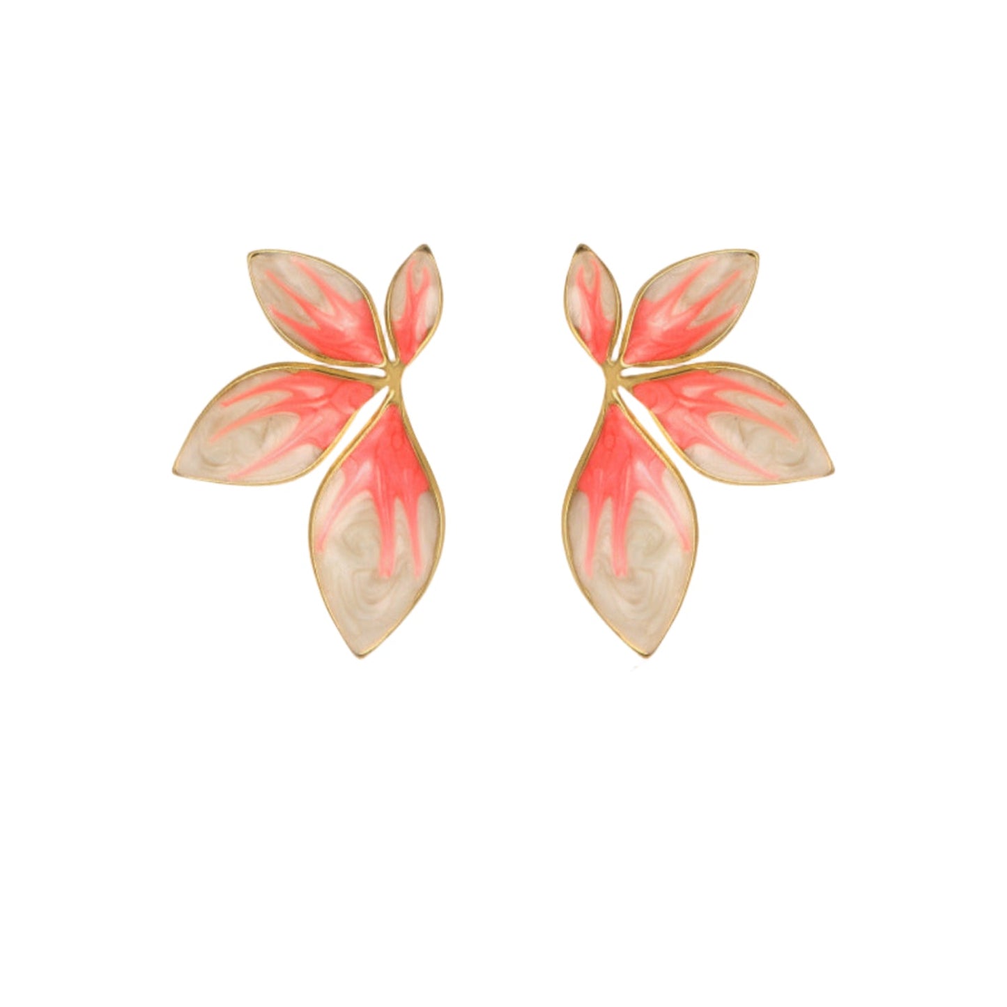 Pink Flame Enamel Leaf Stud Earrings JLT13661