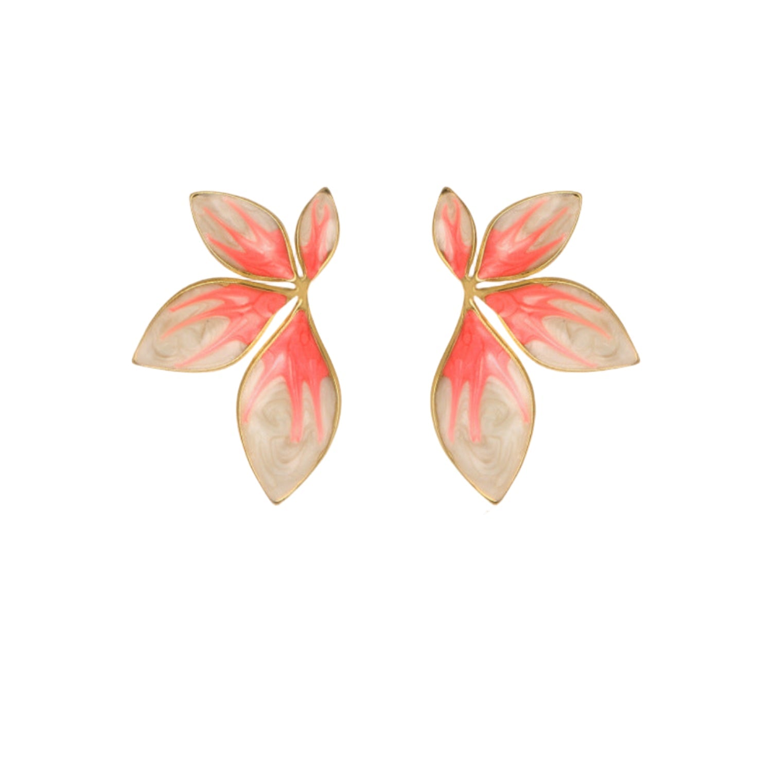 Pink Flame Enamel Leaf Stud Earrings JLT13661