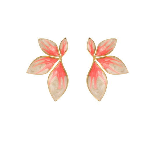 Pink Flame Enamel Leaf Stud Earrings JLT13661