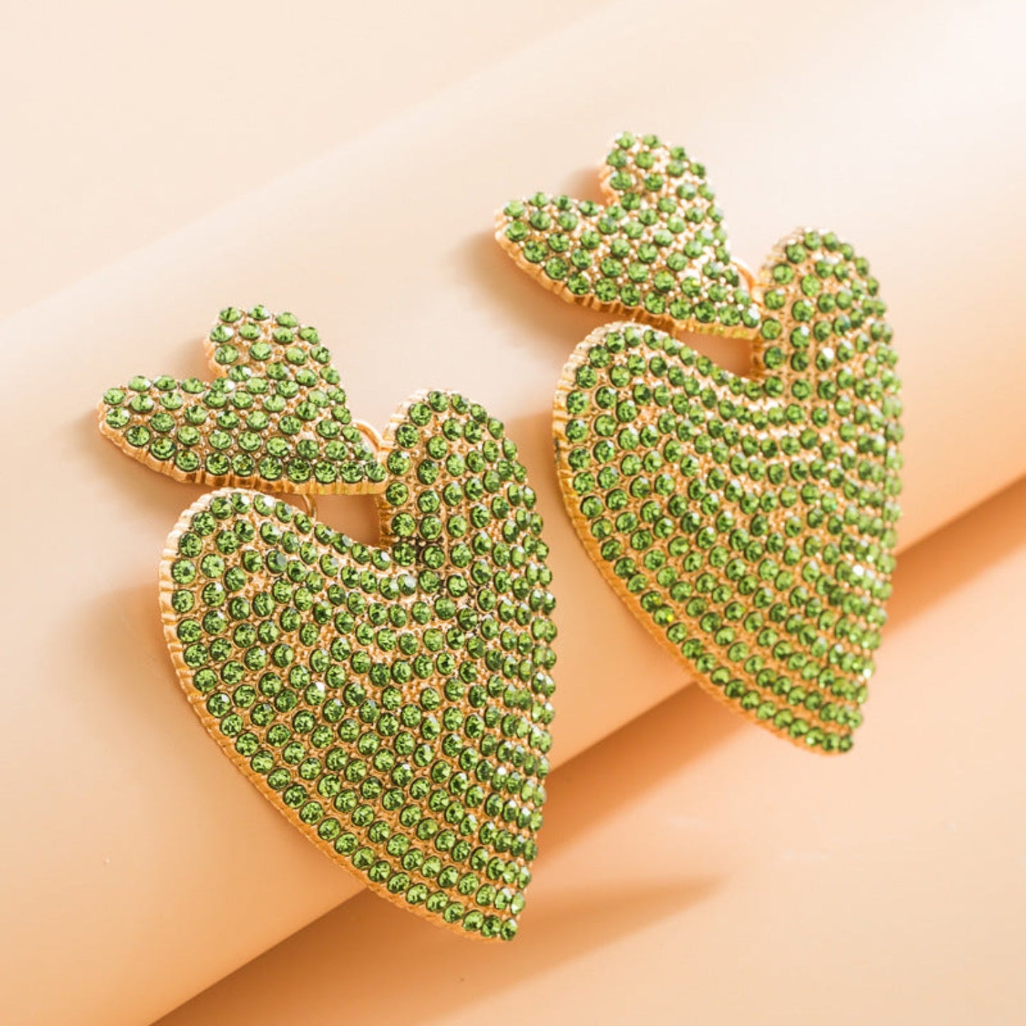 Double Heart Green & White Pin Earrings
