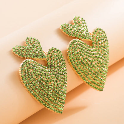 Double Heart Green & White Pin Earrings