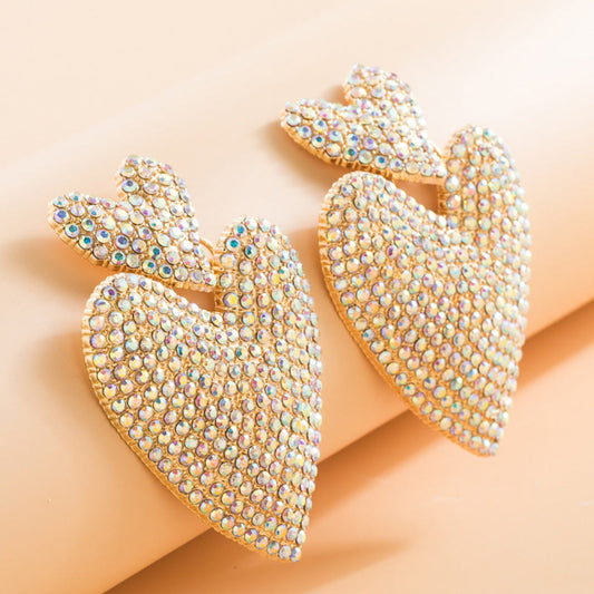 Double Heart Green & White Pin Earrings