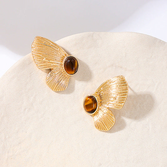 Vintage Butterfly Gold Stud Earrings JLT12795