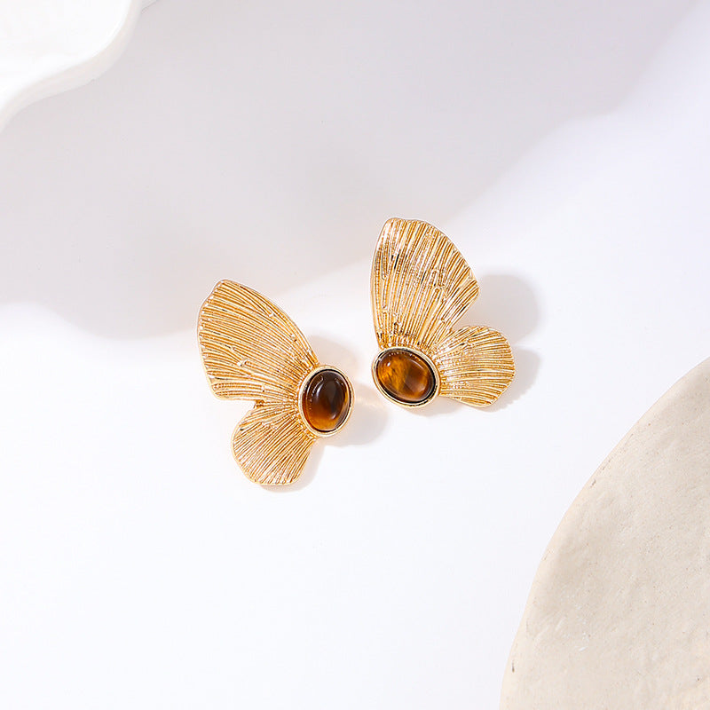 Vintage Butterfly Gold Stud Earrings JLT12795