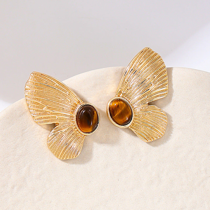 Vintage Butterfly Gold Stud Earrings JLT12795