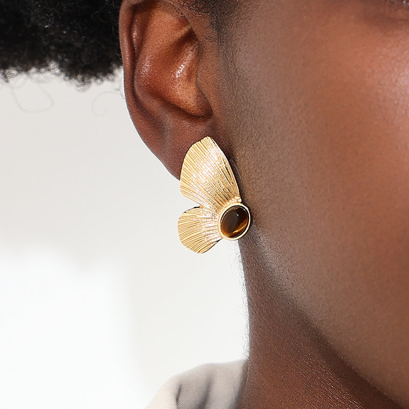 Vintage Butterfly Gold Stud Earrings JLT12795