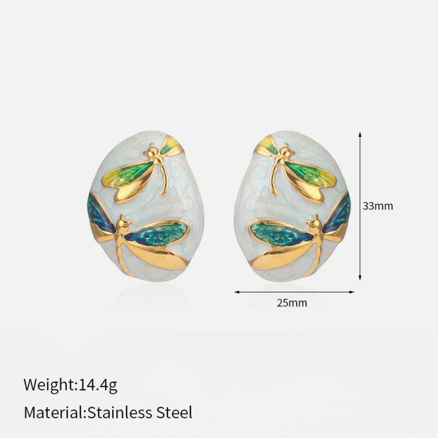 Aqua Dragonfly Oval Stud Earrings JLT12808