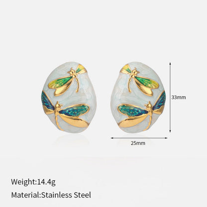 Aqua Dragonfly Oval Stud Earrings JLT12808