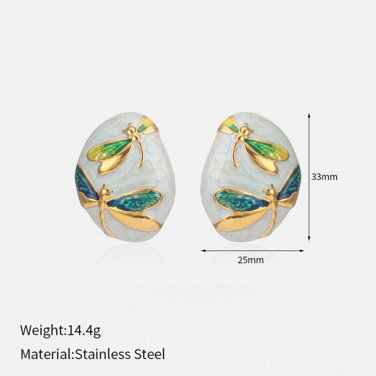 Aqua Dragonfly Oval Stud Earrings JLT12808