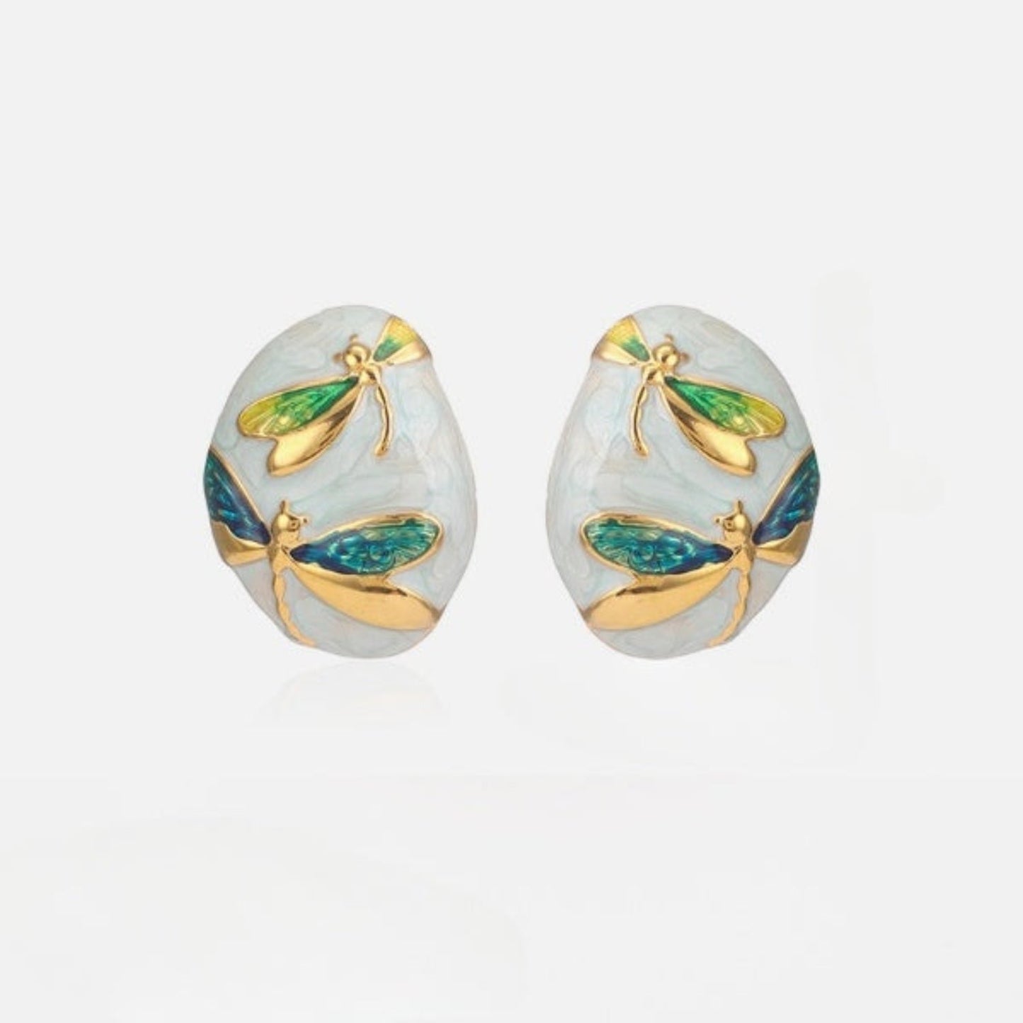 Aqua Dragonfly Oval Stud Earrings JLT12808