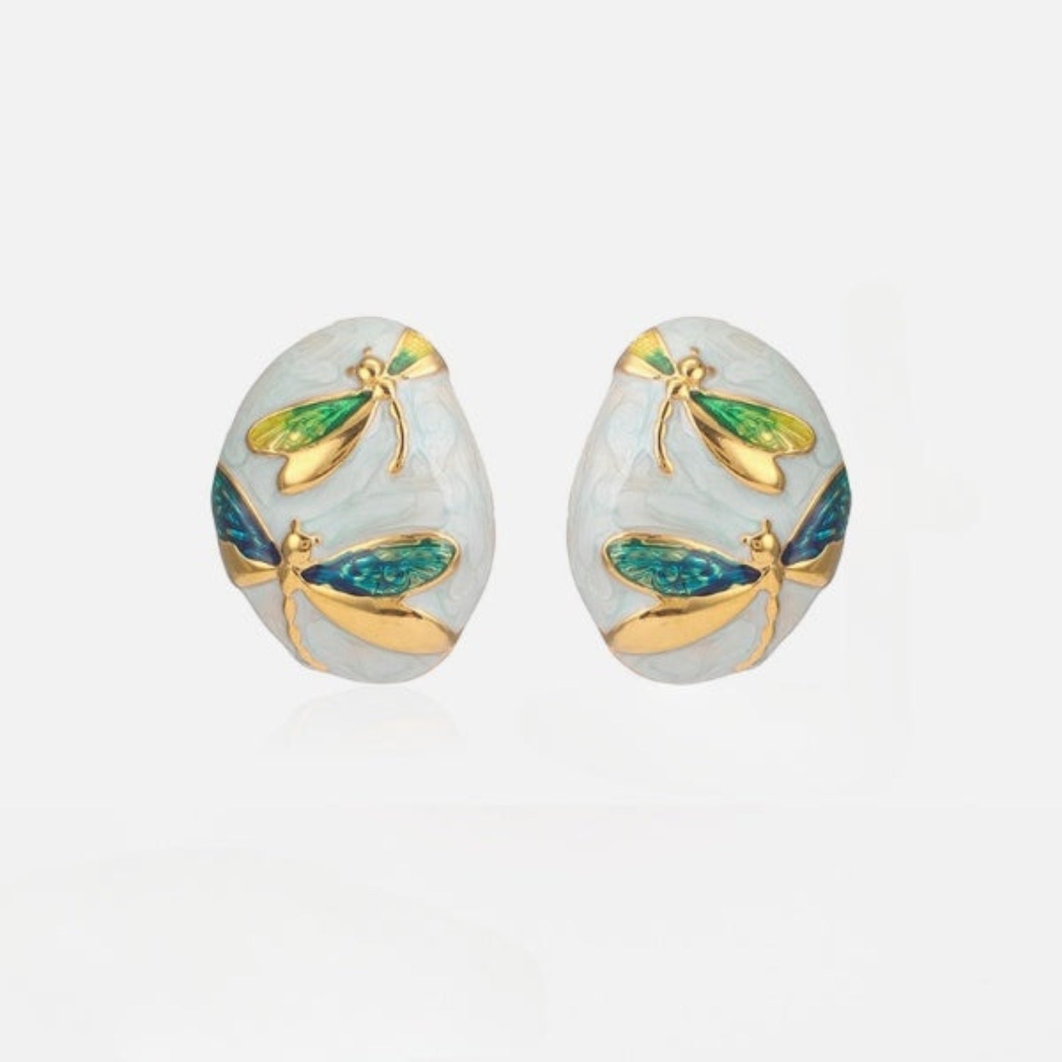 Aqua Dragonfly Oval Stud Earrings JLT12808