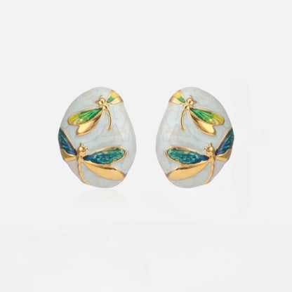 Aqua Dragonfly Oval Stud Earrings JLT12808