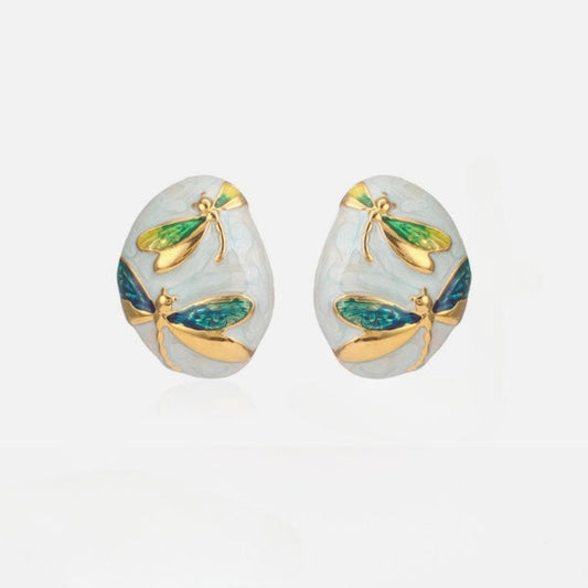 Aqua Dragonfly Oval Stud Earrings JLT12808