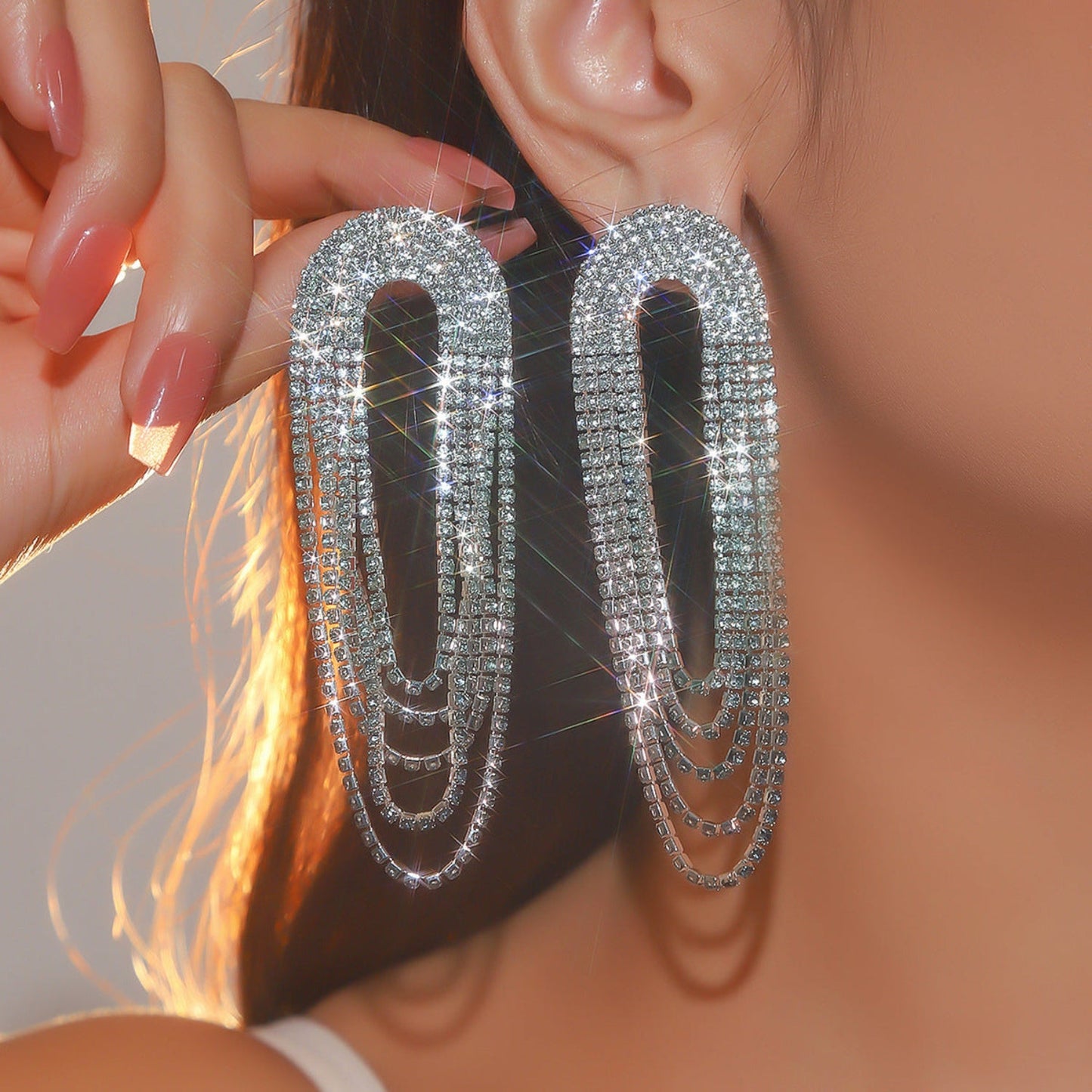 Crystal Rhinestone Dualtone Dangle Earrings JLT12815
