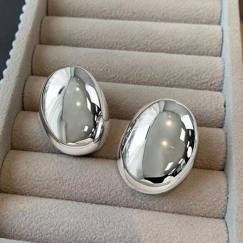 Large Silver Egg Dome Stud earrings JLT13096