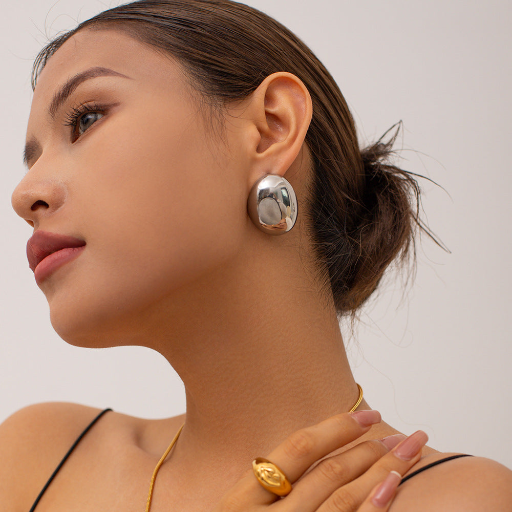 Large Silver Egg Dome Stud earrings JLT13096