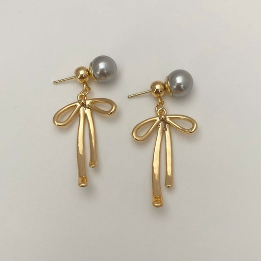 Elegant Dual Tone Bow Knot Dangles Earrings JLT13244